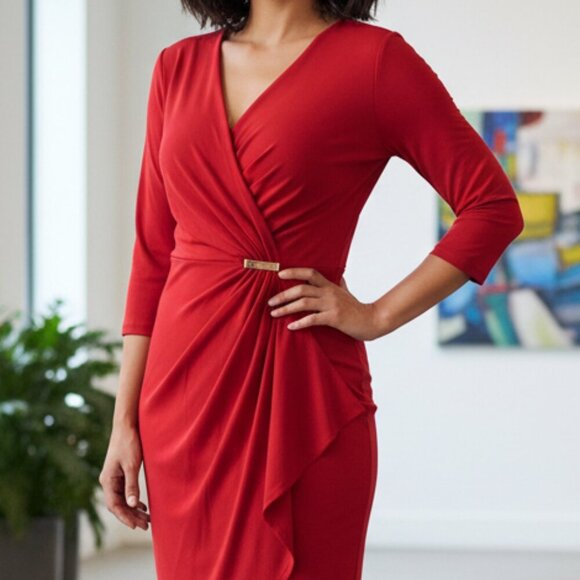 Charter Club Red Faux-Wrap Dress with Gold Hardware Detail - Picture 1 of 4